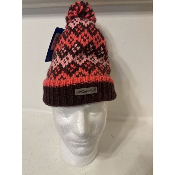 Columbia‎ Fawn Hike Pom-Pom Beanie Girls Winter Hat Youth/Kids Pink Fleece-Lined - Picture 1 of 6